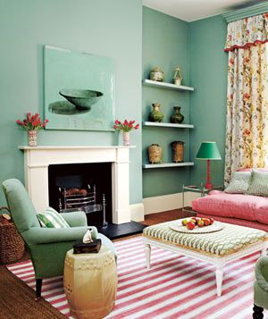Mint green room with pink decor