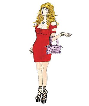 Illustration of a woman wearing a short red dress and strappy heels