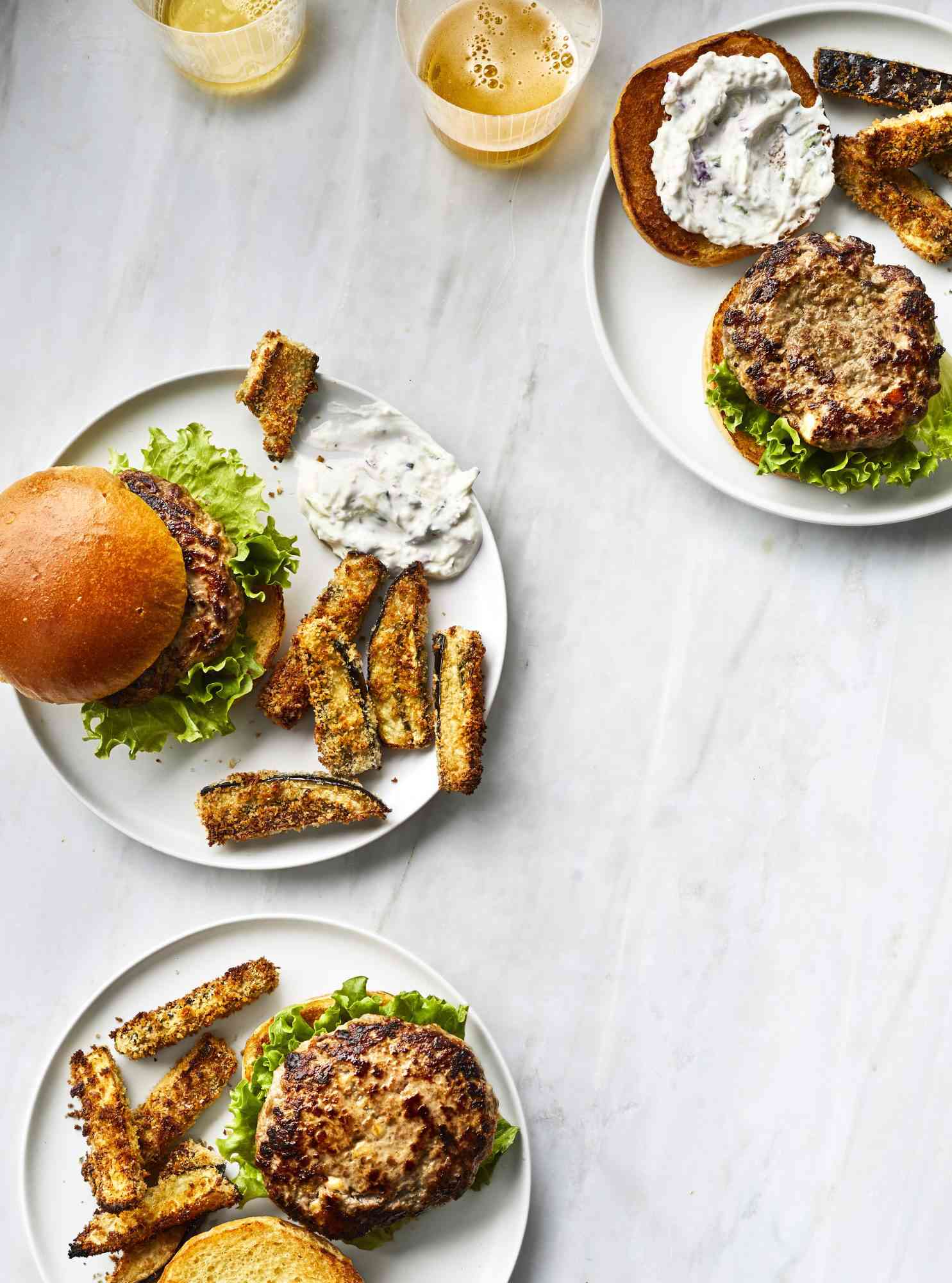 Greek Lamb Burgers With Baked Eggplant Fries 