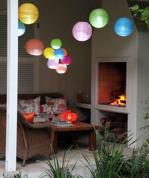 Outdoor patio with paper lanterns