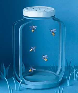 Paper construction of jar of fireflies by Matthew Sporzynski