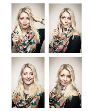 Set of four photos with blonde woman making faces