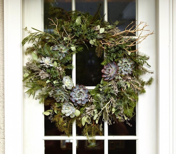 Christmas decoration ideas, Wreath with evergreen and succulents