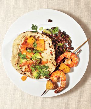 Shrimp and Pineapple Tacos With Black Bean Salad