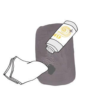 Illustration of dry cleaning powder and cloth