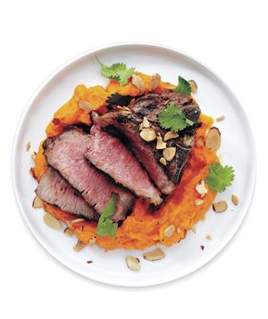 Grilled Lamb With Carrot-Red Pepper Puree 