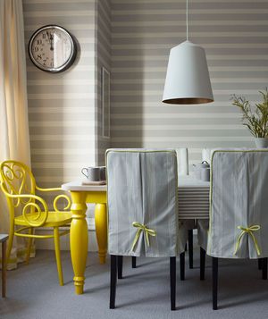 Grey and yellow dining room