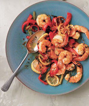 Roasted Shrimp With Peppers and Lemon