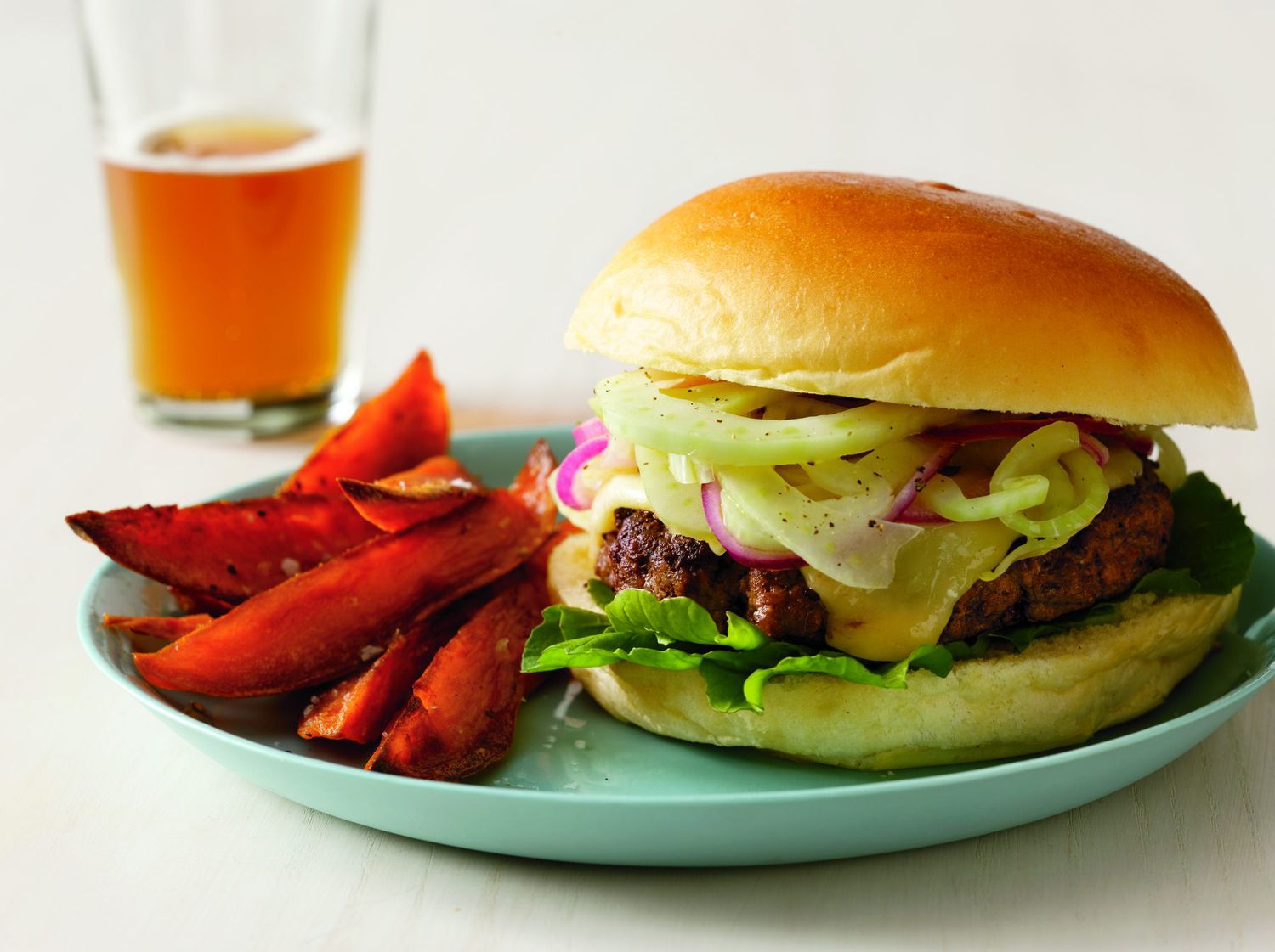 Gouda Cheeseburgers With Fennel-Onion Relish