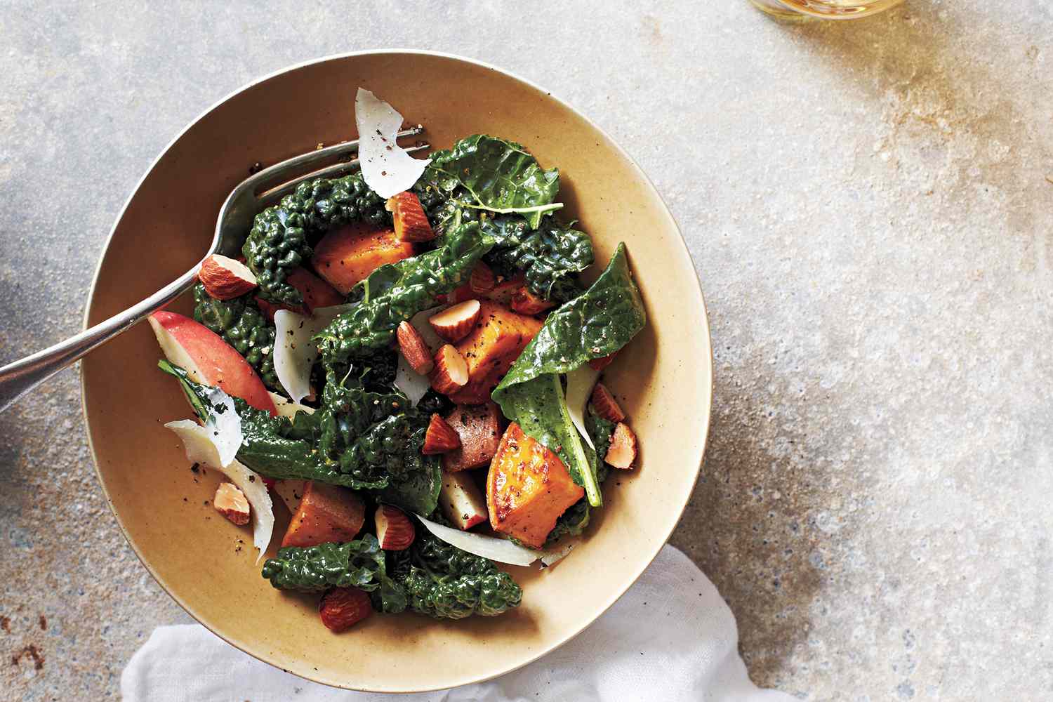 Mustardy Kale Salad With Roasted Sweet Potato and Apple