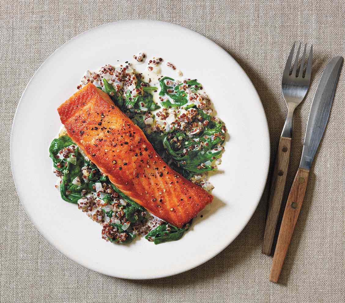 Salmon with Creamed Spinach and Quinoa
