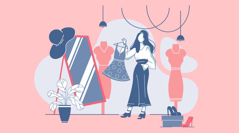 What to Wear to Every Ocassion: woman in closet illustration