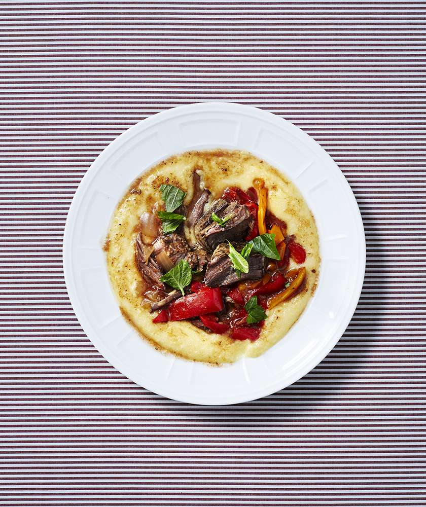 Slow-Cooker Beef and Peppers Over Polenta 