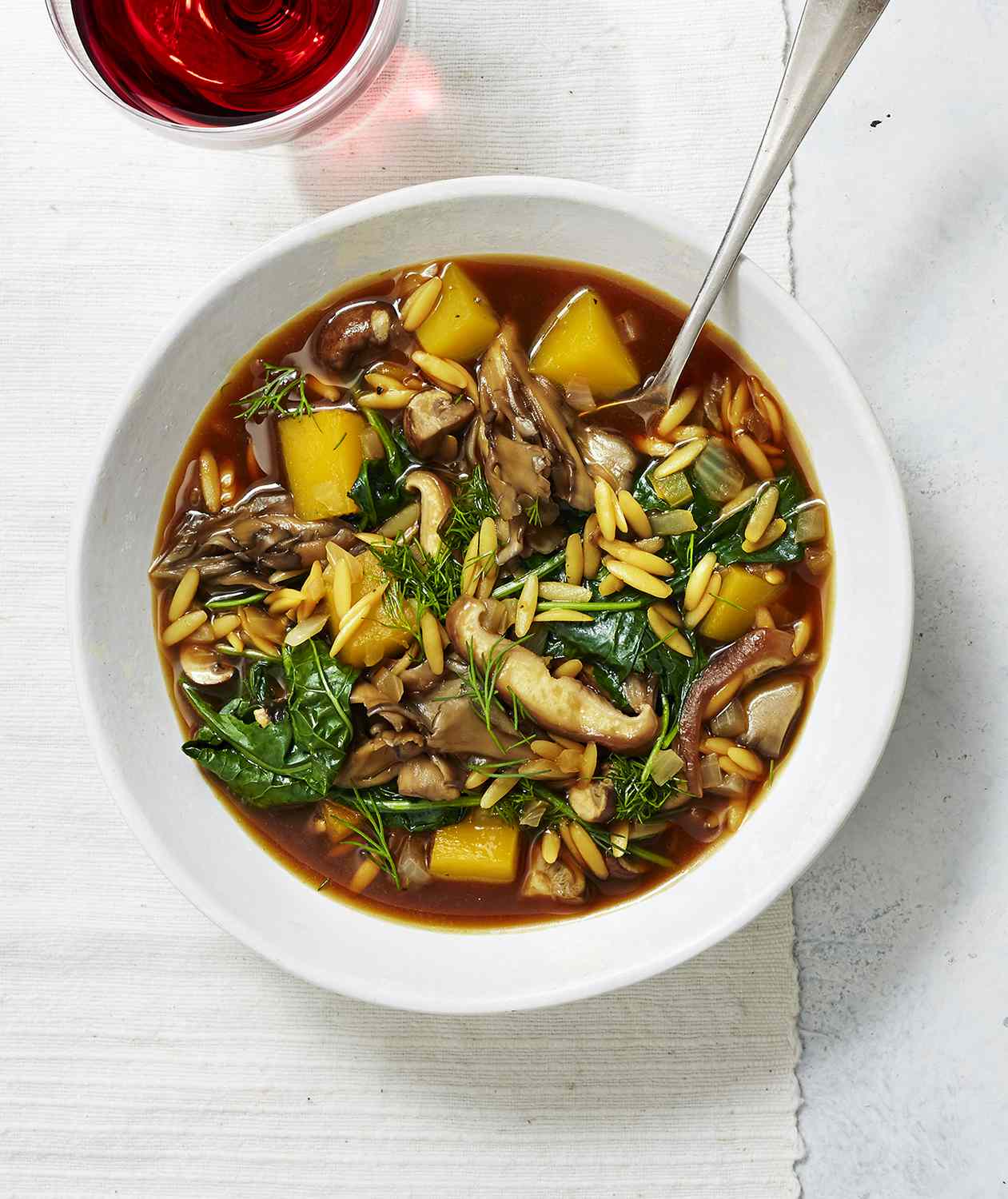 Squash, Mushroom, and Kale Soup with Dill