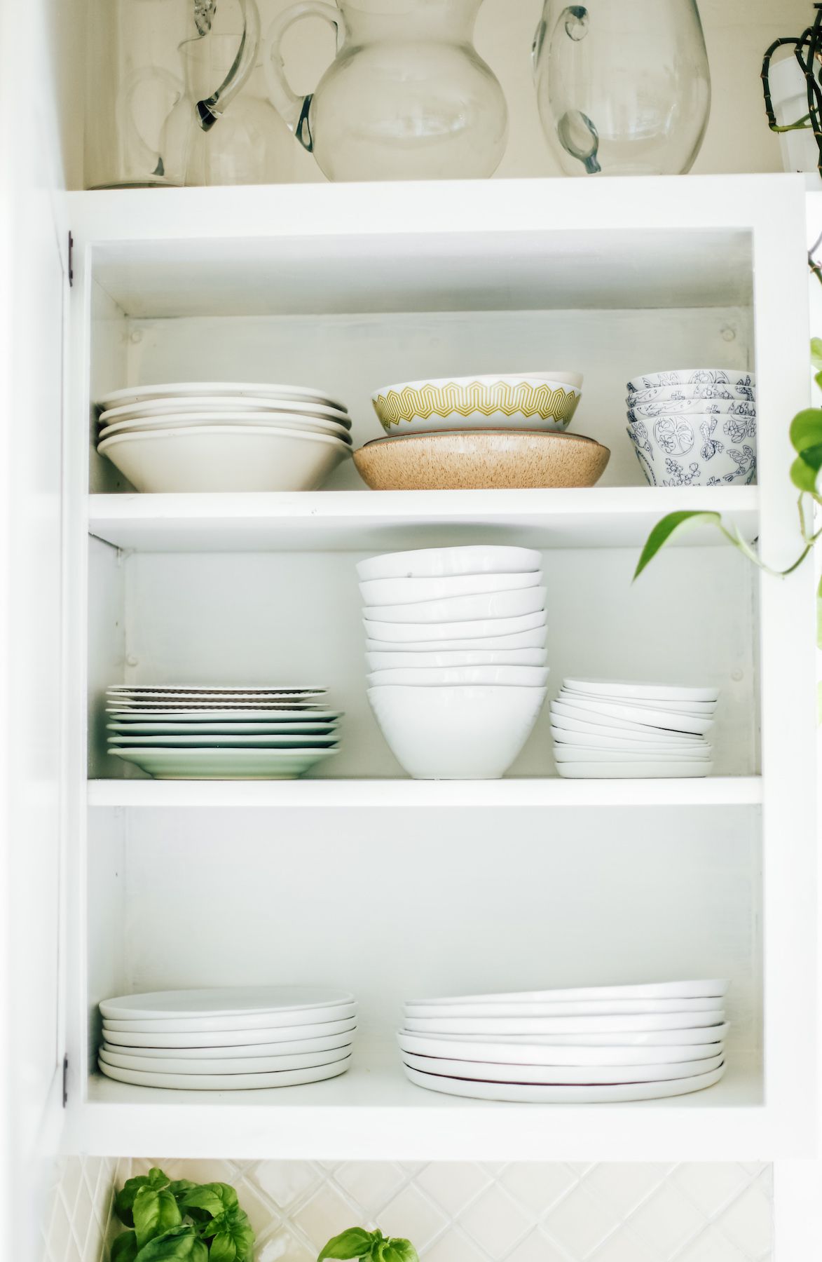Kitchen Makeover Shelving with dishes