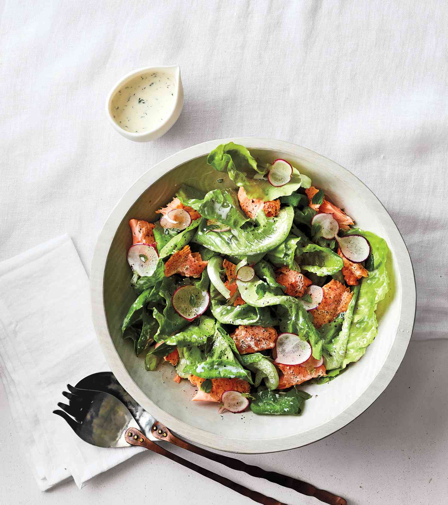 Salmon, Radish, and Bibb Salad With Herby Buttermilk Dressing