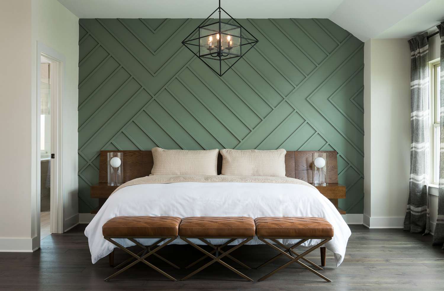 Board and batten interior ideas - green bedroom accent wall