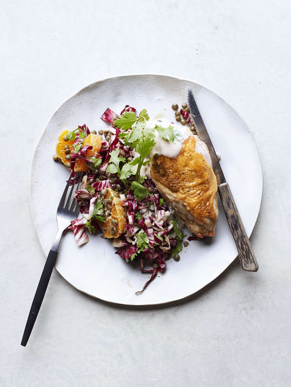 Spiced Chicken Breasts With Lentil and Radicchio Salad