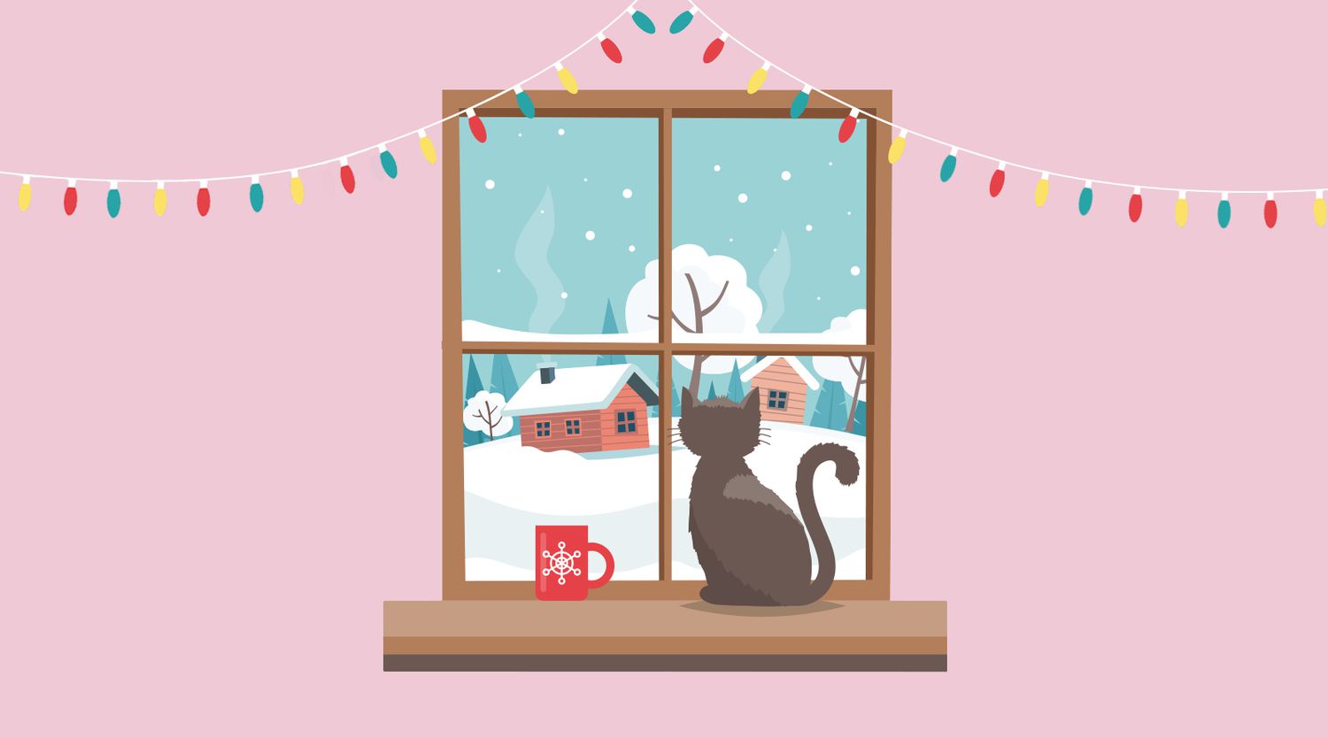 illustration of cat looking out a window