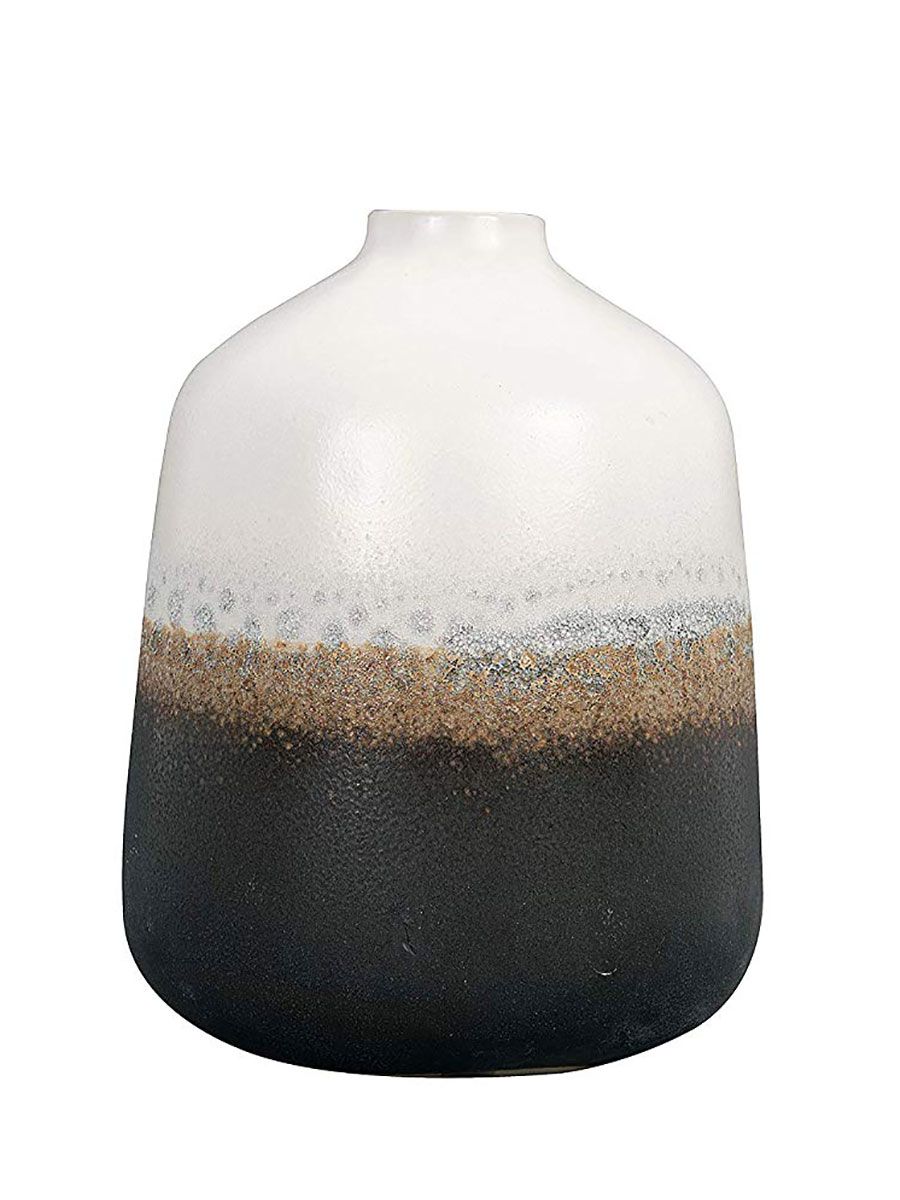 Bloomingville Ceramic Vase with Reactive Glaze Accent, Medium, Black & White