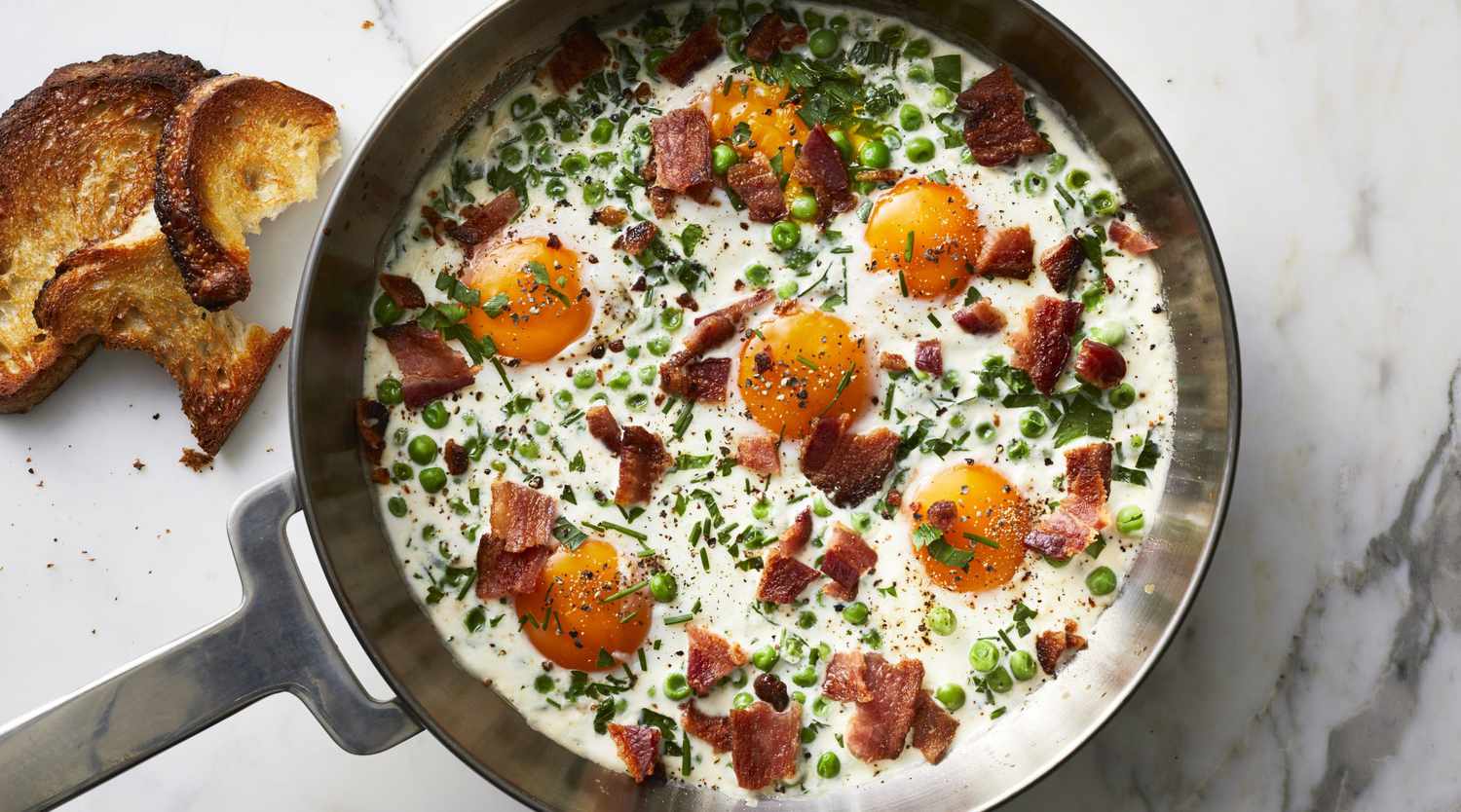 Creamy Peas With Eggs and Bacon Recipe