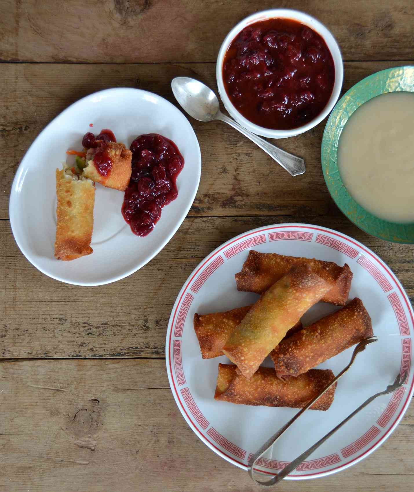 Thanksgiving Egg Rolls with Spicy Cranberry Dipping Sauce