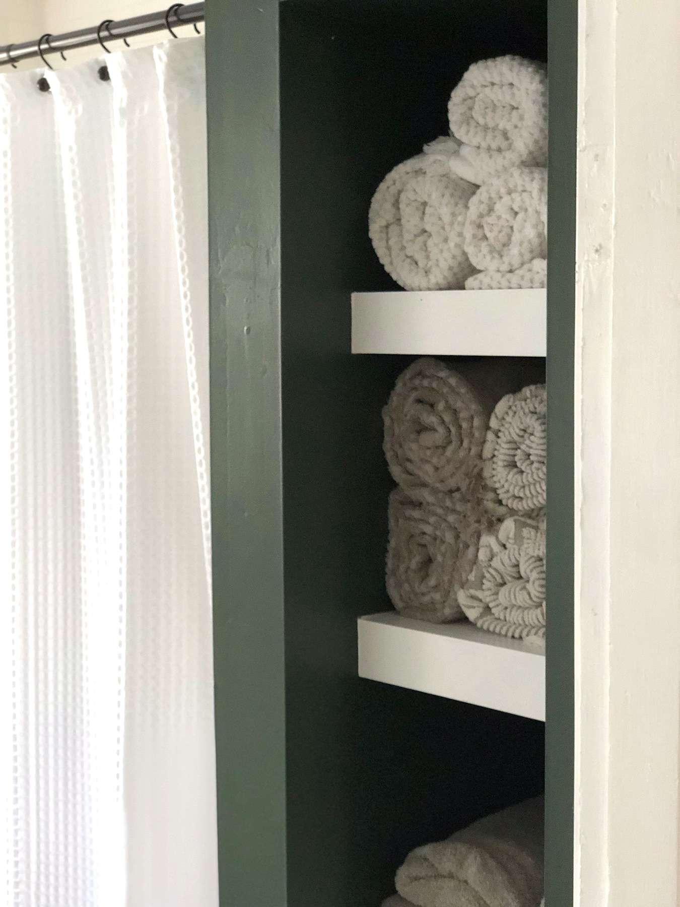 Elsie Larson towel shelving for small bathroom storage