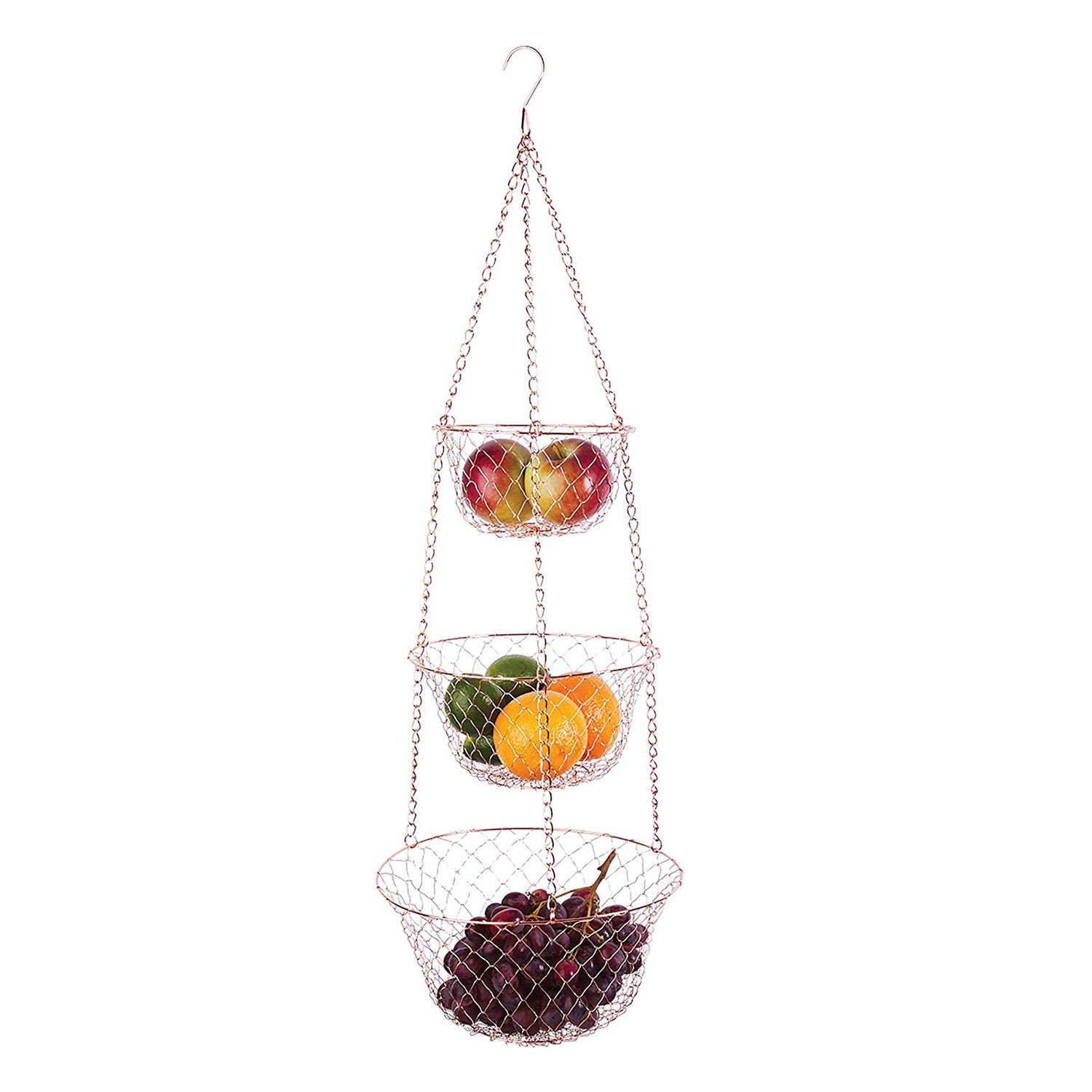 Fox Run 5211 3-Tier Copper Kitchen Hanging Fruit Baskets