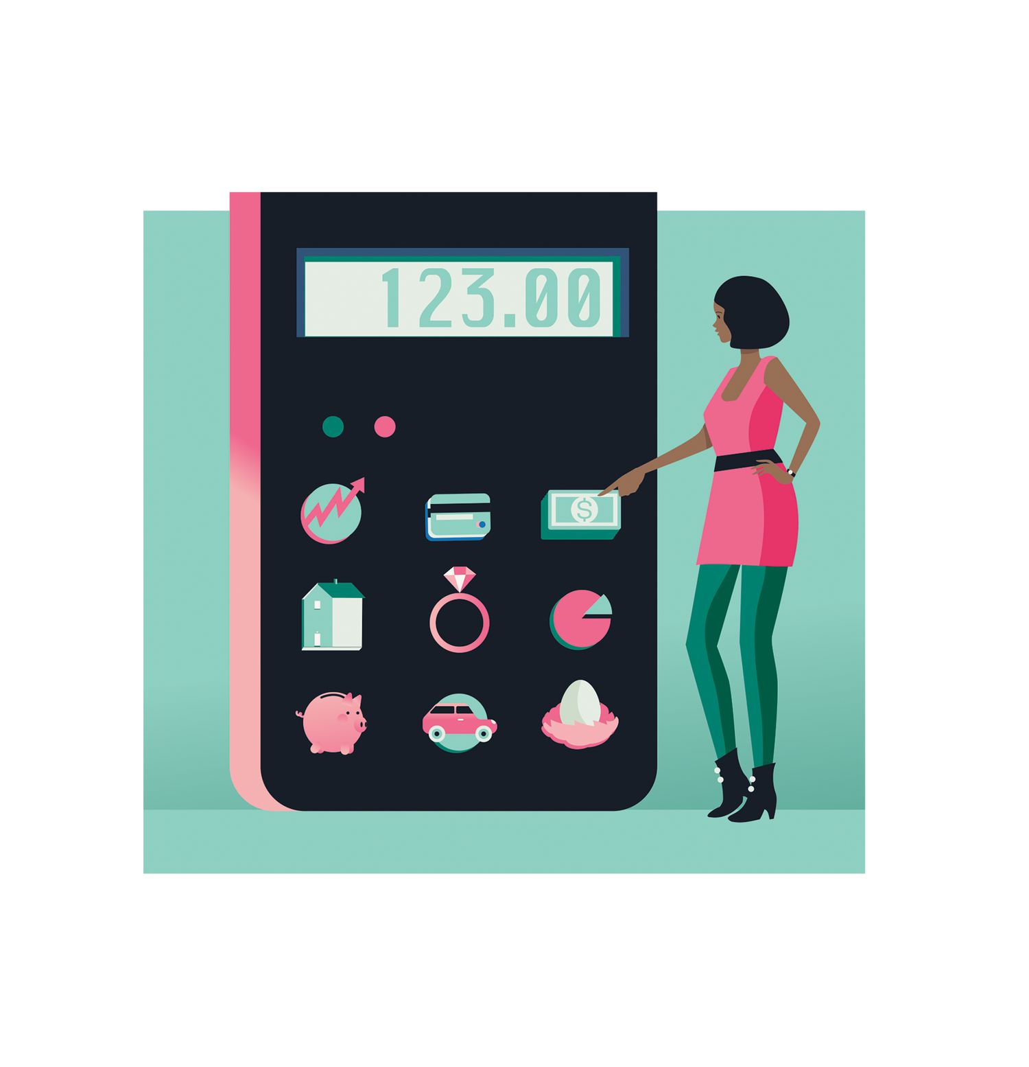 Illustration: woman checking money app