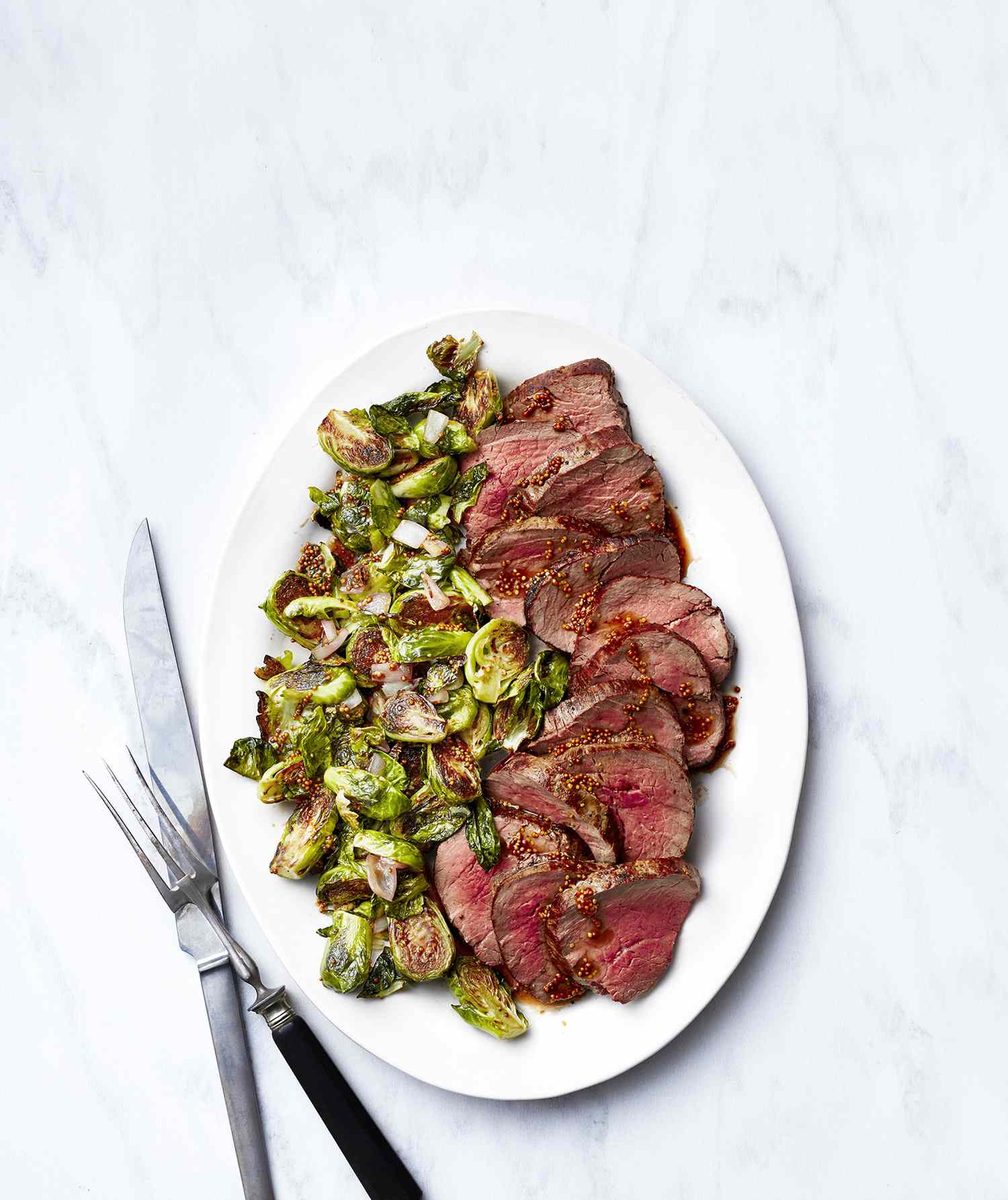 Sheet Pan Beef Tenderloin With Brussels Sprouts and Shallots