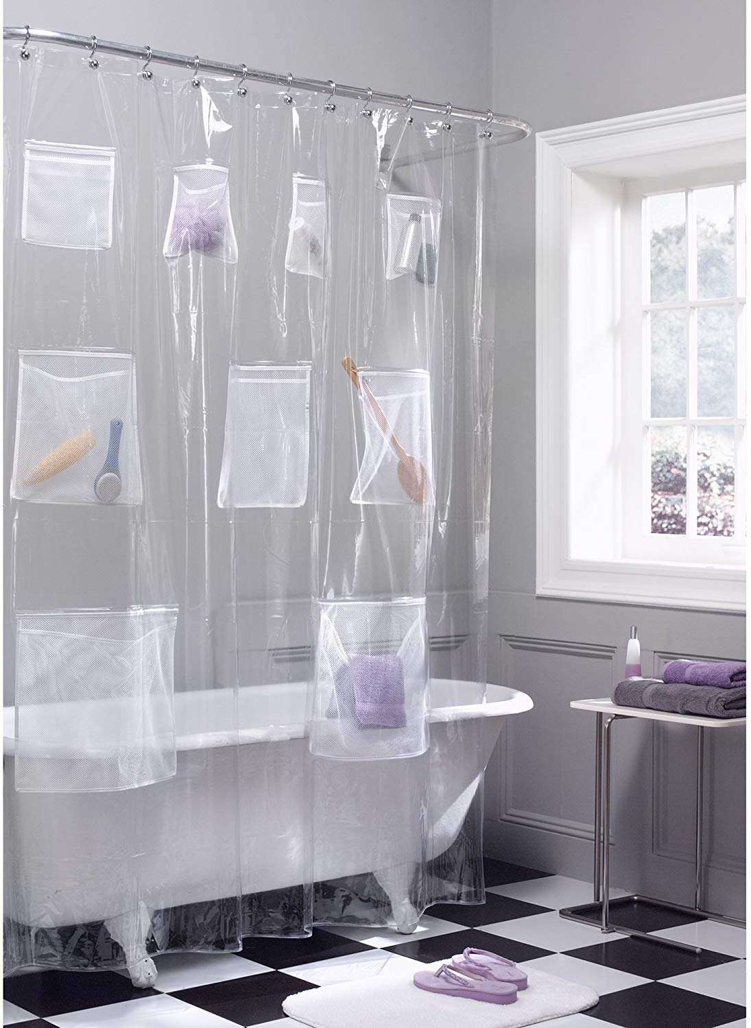 Maytex Quick Dry Mesh Pockets Waterproof PEVA Shower Curtain
