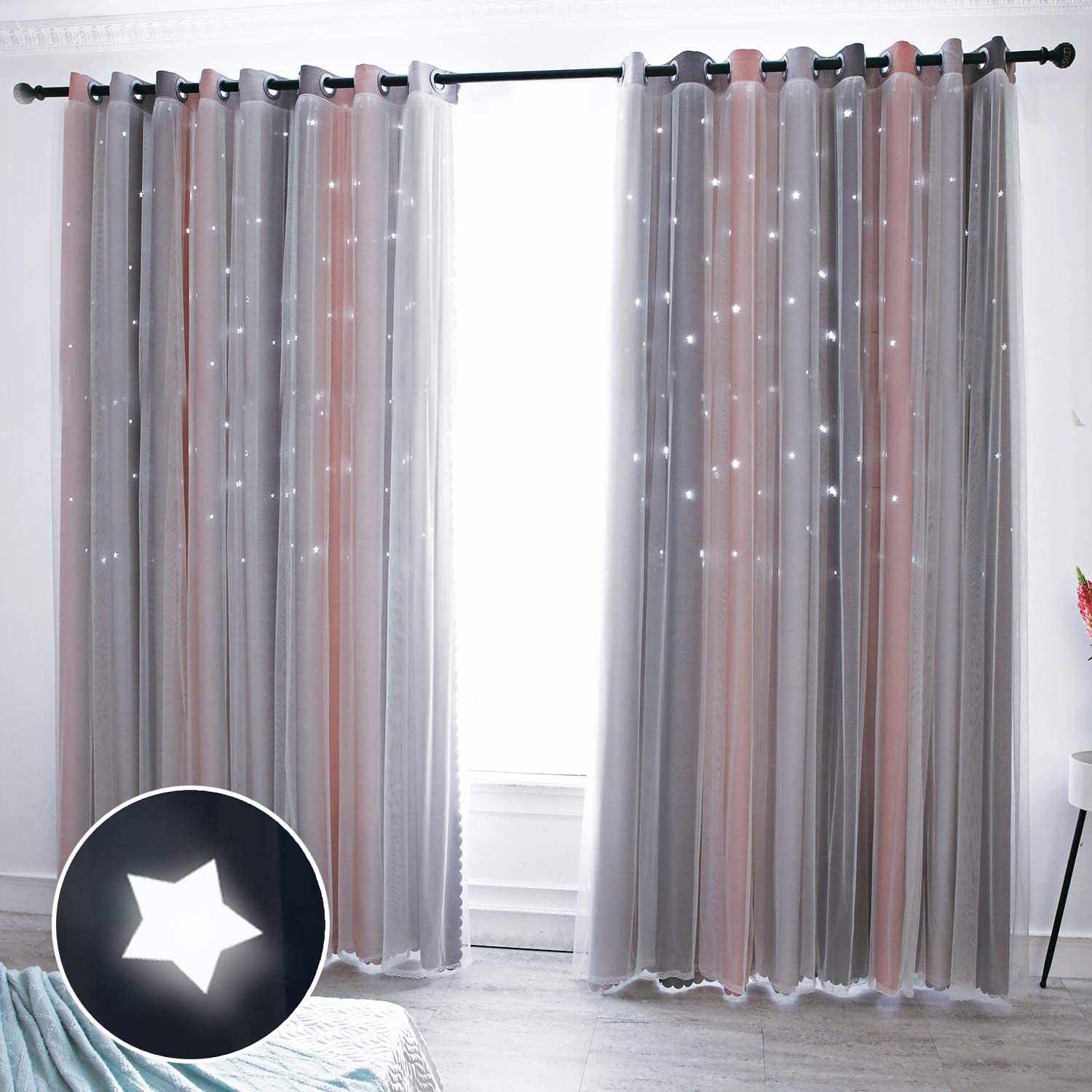 Deconovo 100 Percent Blackout Curtains for Bedroom Solid Composited Thermal Insulated Curtain Sun Blocking Drapes 52x63 Inch Grey 2 Panels