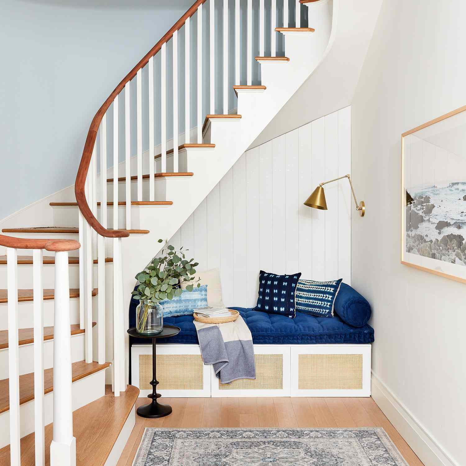2020 Real Simple Home Tour: Stairs with shiplap