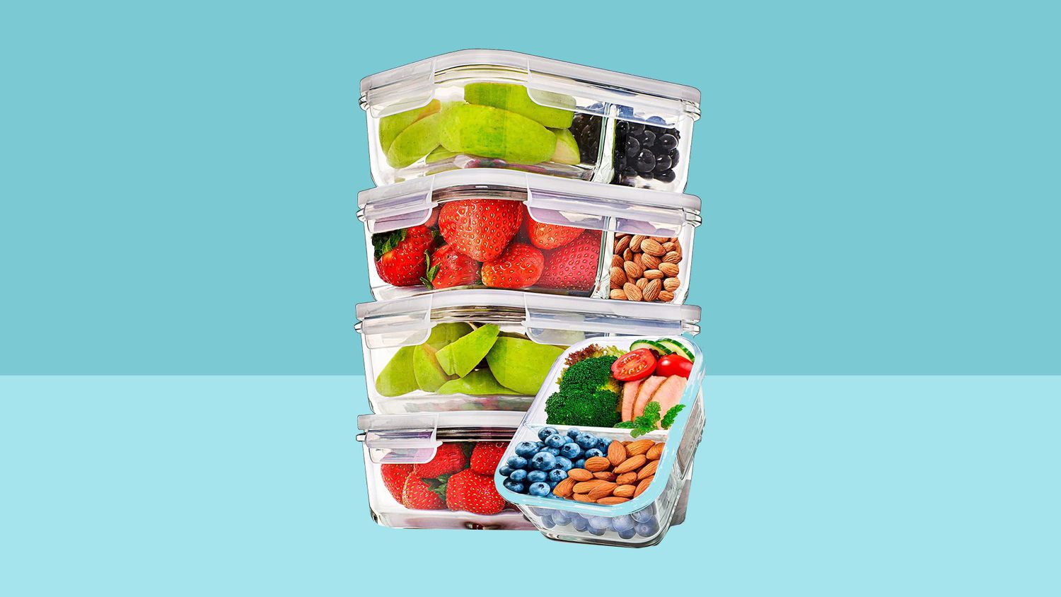 Prep Naturals Glass Meal Prep Containers Glass 2 Compartment 5 Pack: best storage containers