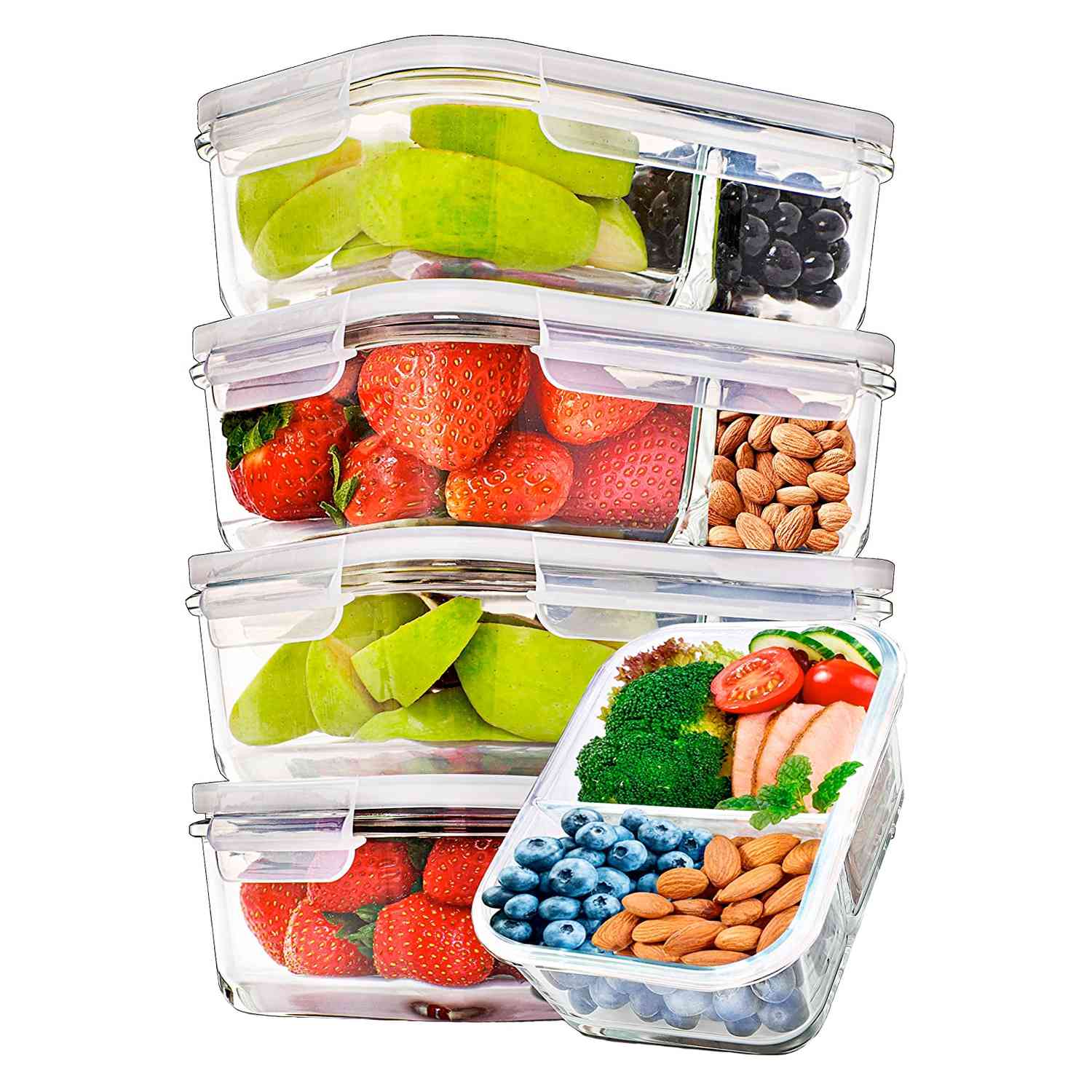 Prep Naturals 2-Compartment Glass Meal Prep Containers