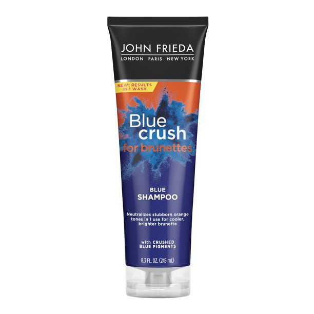 best-products-for-color-treated-hair-John Frieda Blue Crush for Brunettes Blue Shampoo