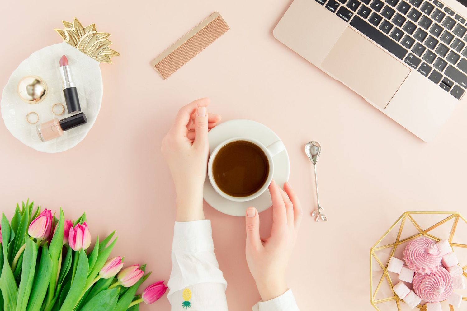How to Weave Wellness Habits Into Your Busy Weekdays: coffee and flowers