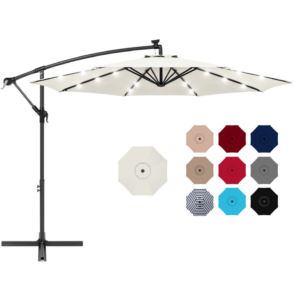 Best Choice Products 10ft Solar LED Offset Hanging Outdoor Market Patio Umbrella w/ Easy Tilt Adjustment - Cream