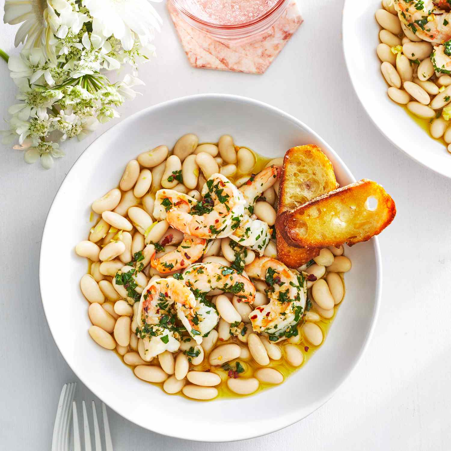 Buttery Shrimp With Marinated White Beans 