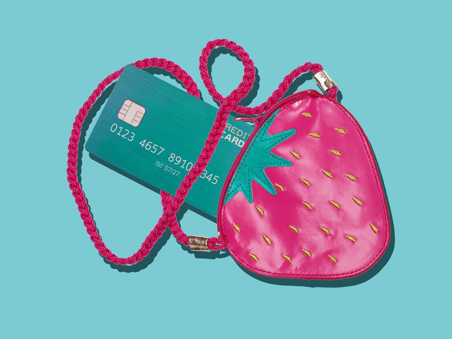 teach-kids-credit: credit card and strawberry handbag
