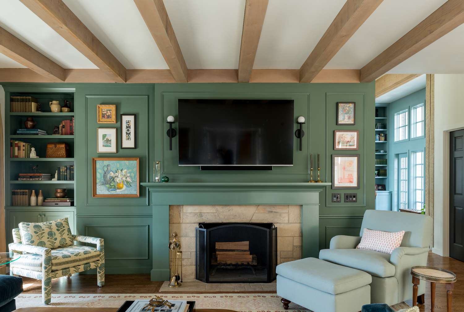 Lauren Caron TV Living Room, green paint