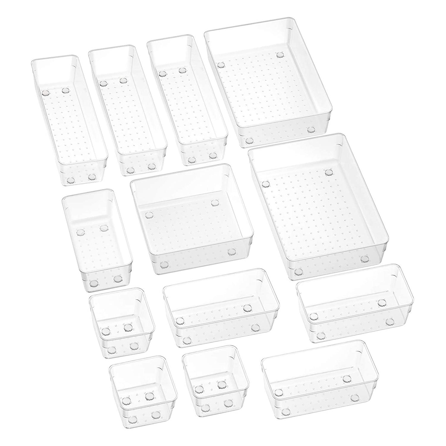 Office and Kitchen 2-Size Clear Desk Drawer Organizer Trays Storage Tray with Non-Slip Silicone Pads for Makeup Jewelries Utensils in Bedroom Dresser SMARTAKE 6-Piece Drawer Organizer