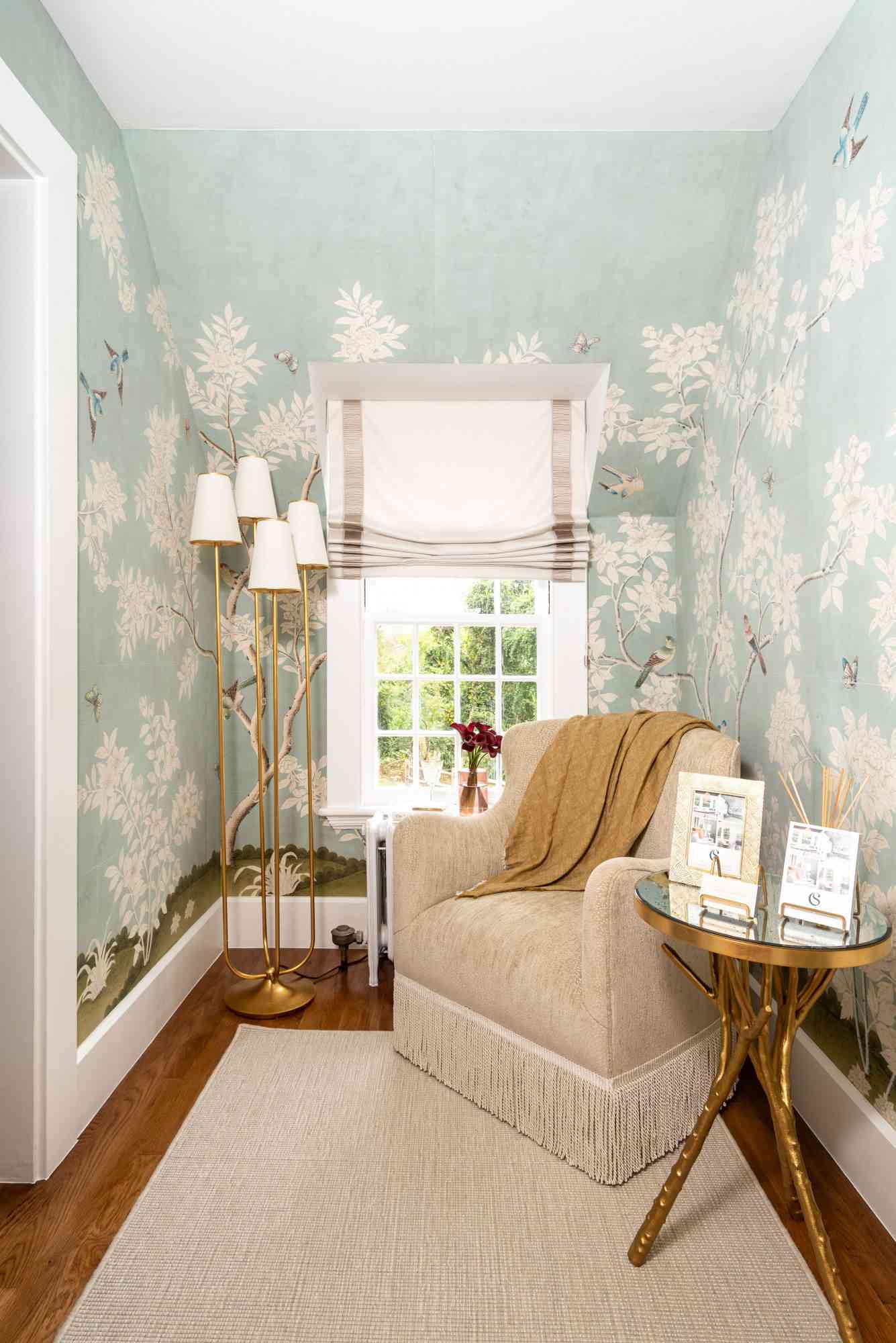 hallway with floral wallpaper by Courtney Sempliner