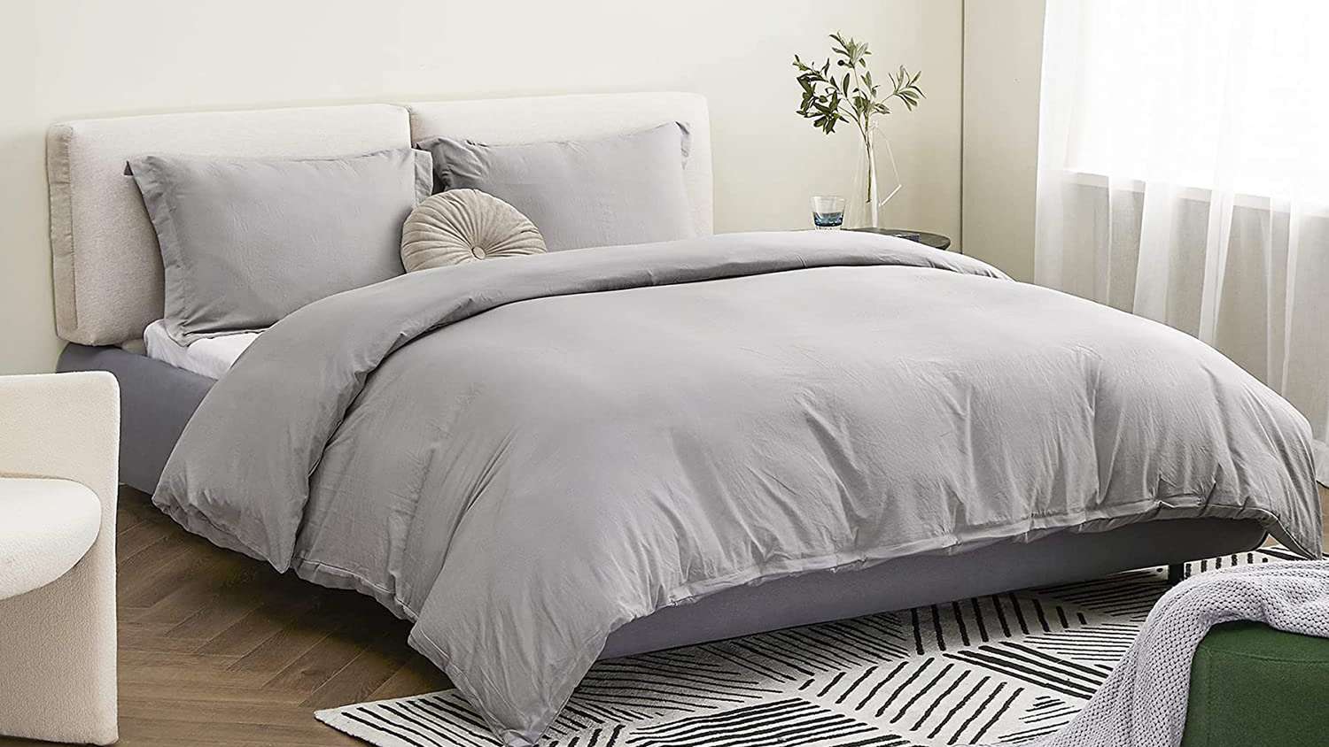 100% Cotton Duvet Cover Bedding Set Single Double King Super Size Grey White 