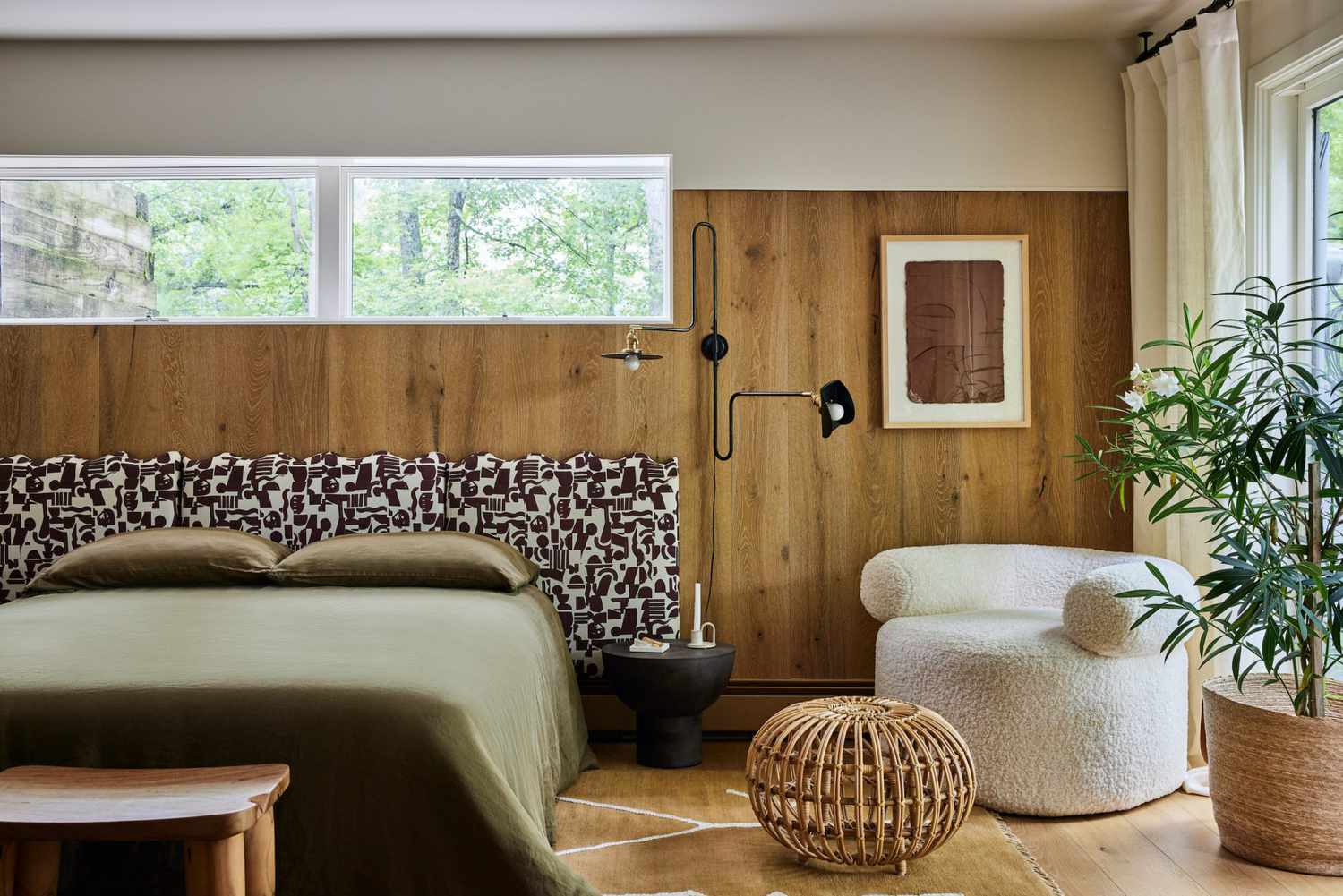 Warm wood tone guest bedroom