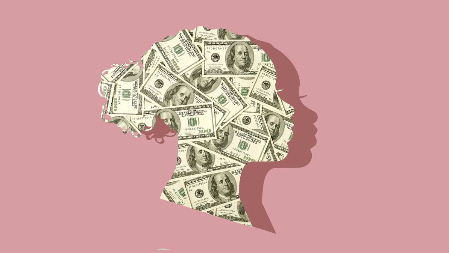 headshot of a woman with money