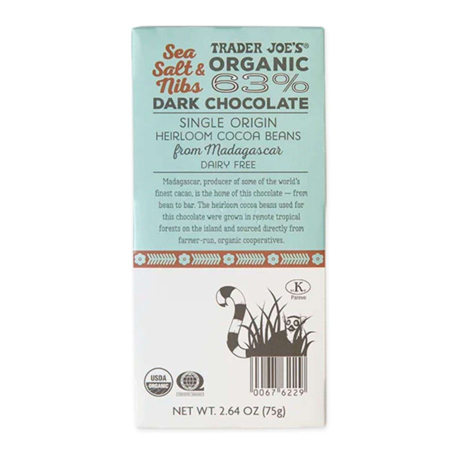 Trader Joe's Gifts Organic Sea Salt & Nibs 63% Dark Chocolate Bar