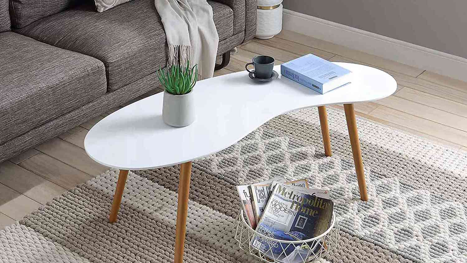 Convenience Concepts Oslo Bean Shaped Coffee Table, White