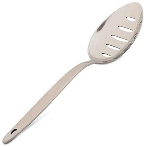 A slotted metal spoon