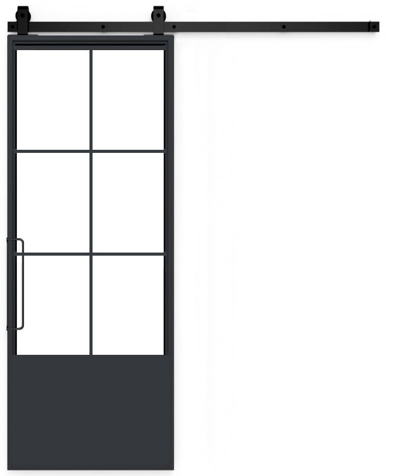 Раздвижная металлическая и стеклянная дверь сарая Rustica со стеклянными панелями